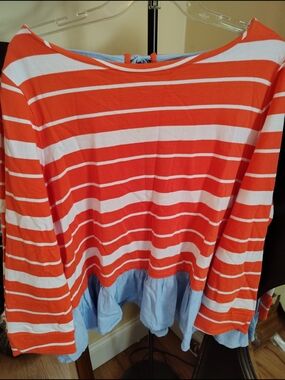 Crown & ivy Orange and White Striped Tee Long Sleeves XXL